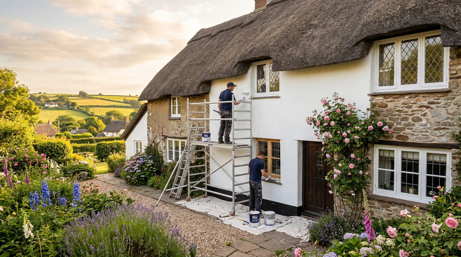 Professional painters decorating a Devon cottage
